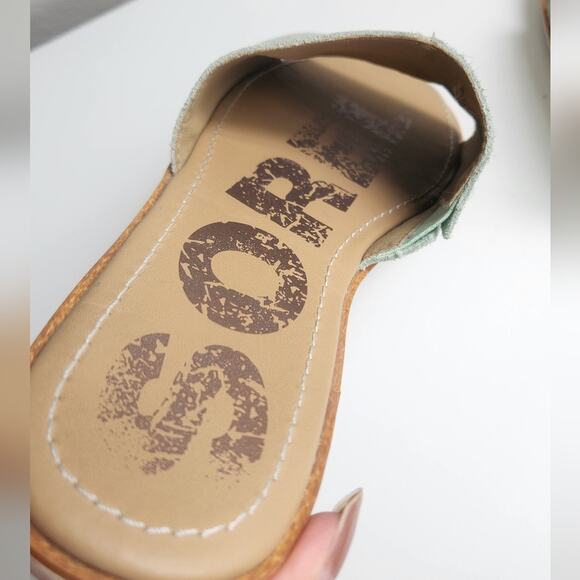 Sorel Women's Ella Block Slide Sandal Flats Suede Mint Green 8 - Picture 4 of 11